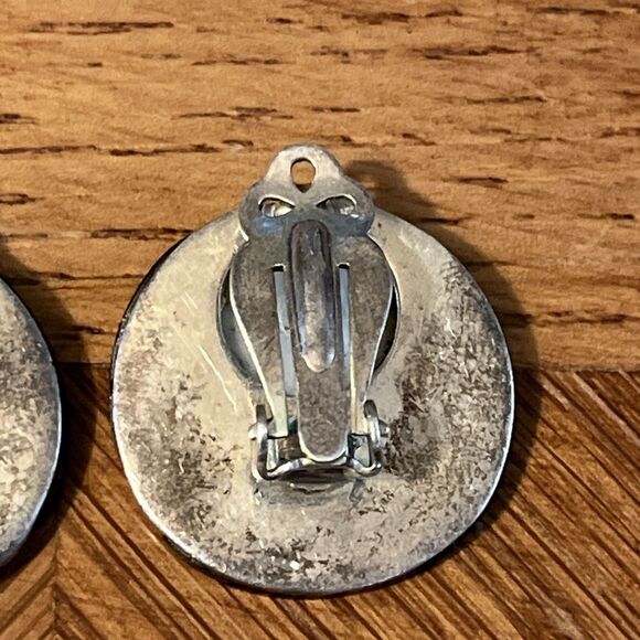 Vintage Art Deco Revival Round 925 Sterling Onyx Marcasite MOP Clip On Earrings - Picture 8 of 10